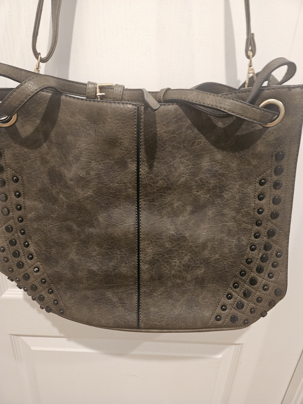 Olive Green Studded Tote Bag with Shoulder Straps